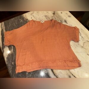 EUC Umgee Size Small Oversized Women's‎ Fringed Hem Top Boutique Pink Coral